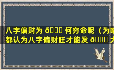 八字偏财为 🐋 何穷命呢（为啥都认为八字偏财旺才能发 🐘 大财）